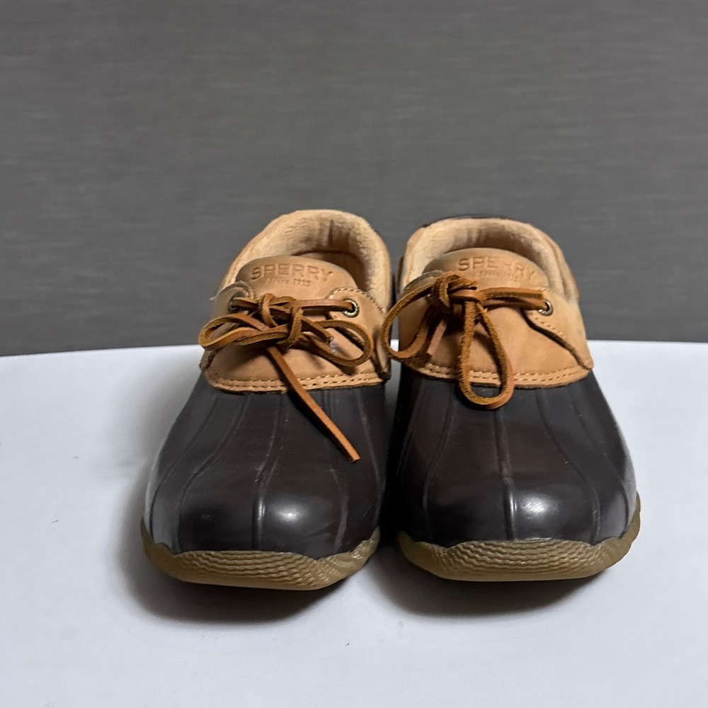 Sperry Duck Shoes Womens 11 Tan Leather Rubber Low Top Saltwater Rain Boots - Picture 5 of 12